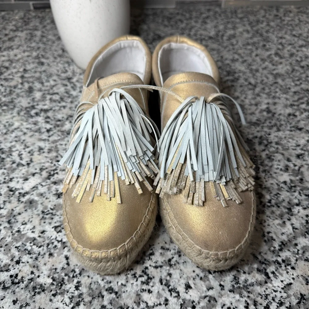 J Slides Women’s Raoul Closed Toe Leather Espadrille Flats Size 8